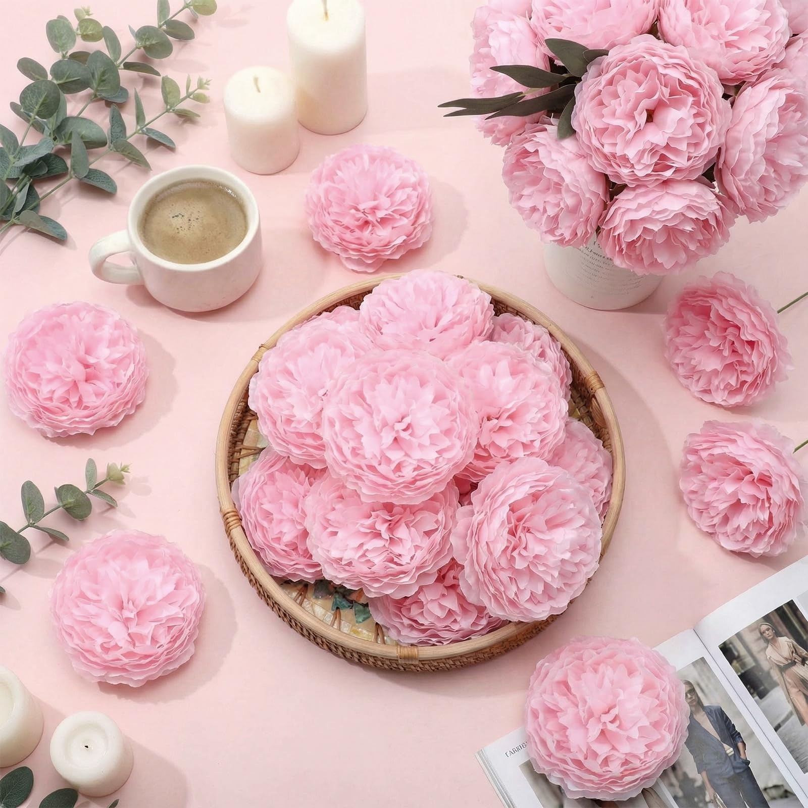 50 PCS Pink 4.7 Inch Artificial Peony Rose Flower Heads Silk Fake Bridal
