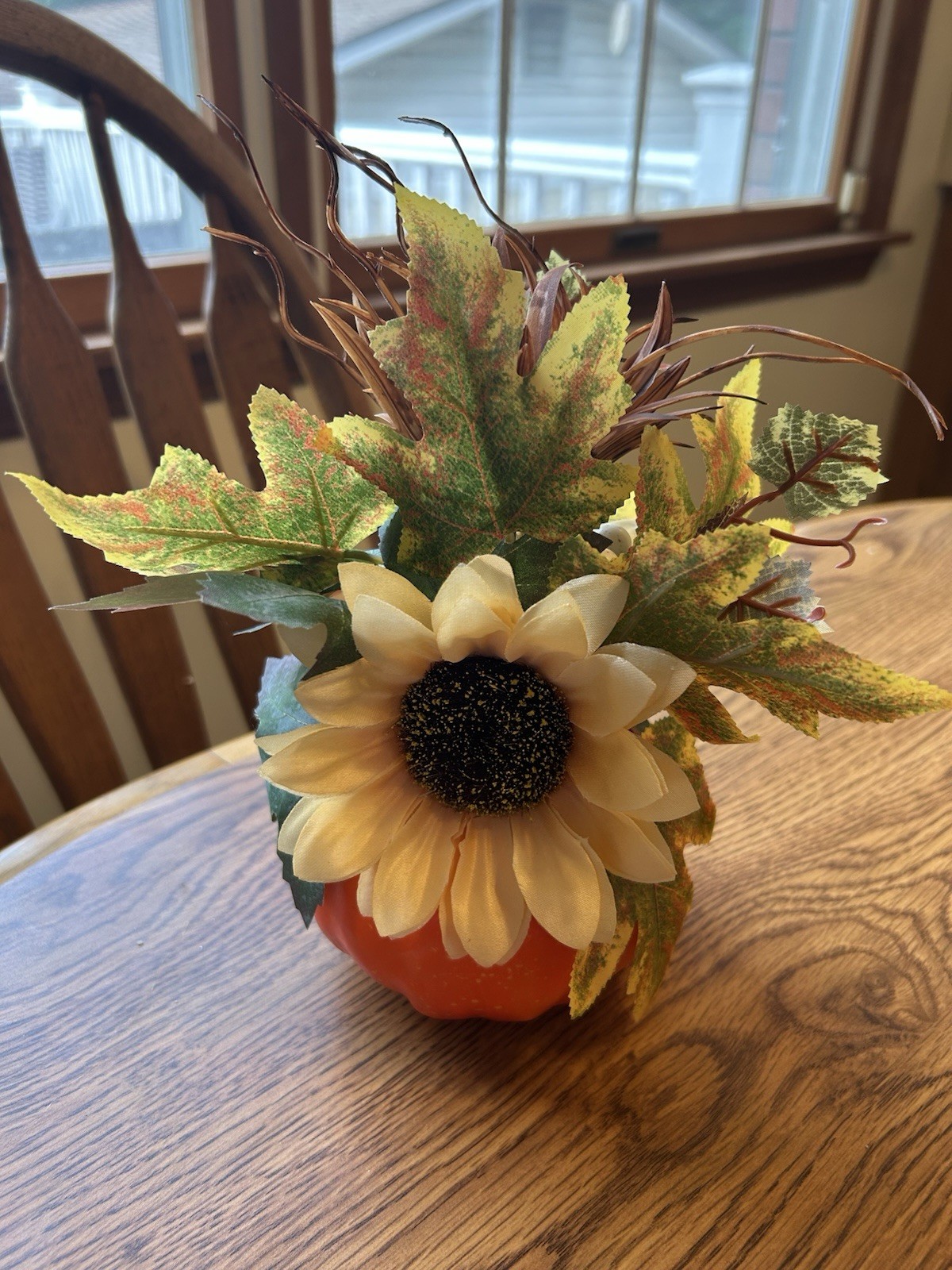 Artificial Harvest Pumpkin With Sunflower & Autumn Leaves Decorations