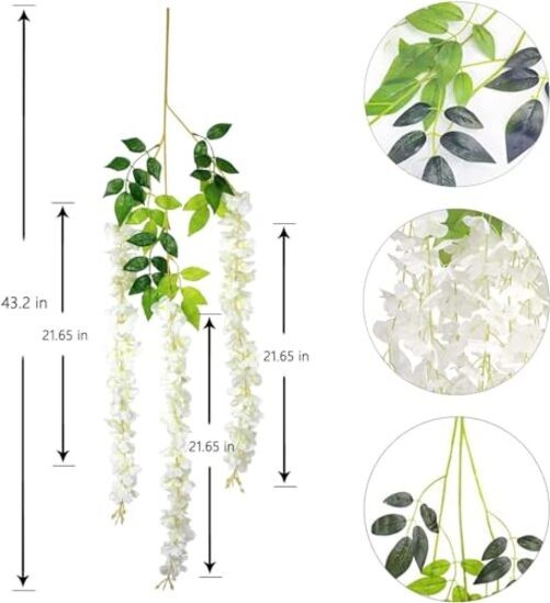 48Pcs Artificial Wisteria Flowers 3.6 Feet/Piece White Dense 48 PCS White-dense