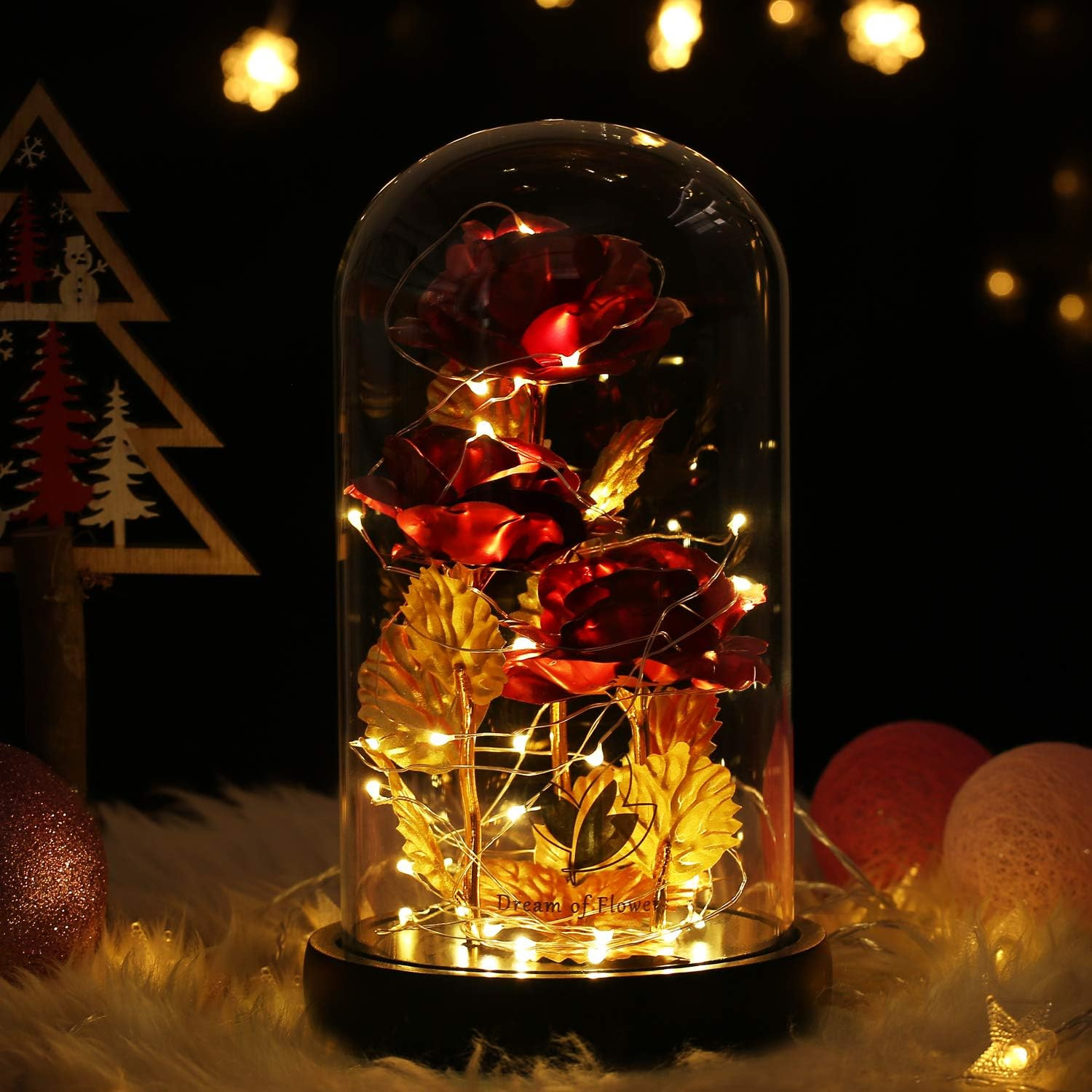 Beauty and the Beast Rose,Preserved Flowers Bouquets Gifts,Light up Rose Flower