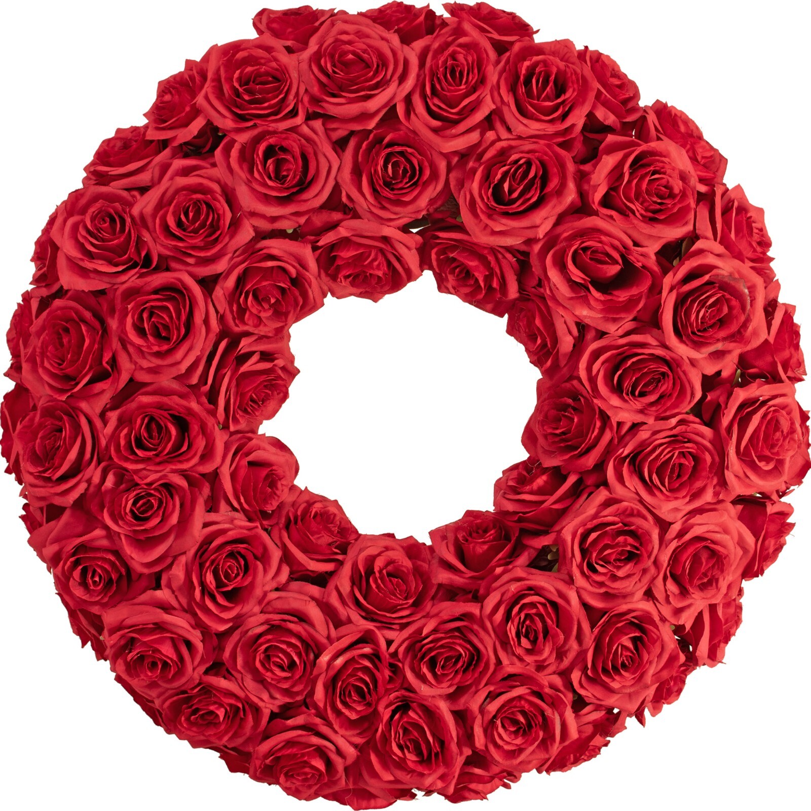 Red Rose Wreath, Artificial Rosebud Flowers, 22 Inch Diameter X 4 Inch Depth X 8