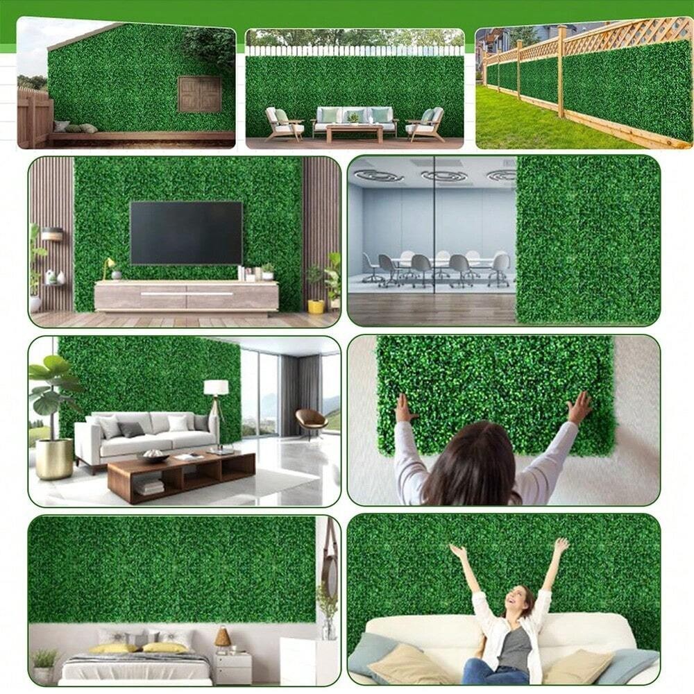 12 Pcs Artificial Hedge Boxwood Panels 10″x10″ Grass Wall Backdrop Greenery Deco