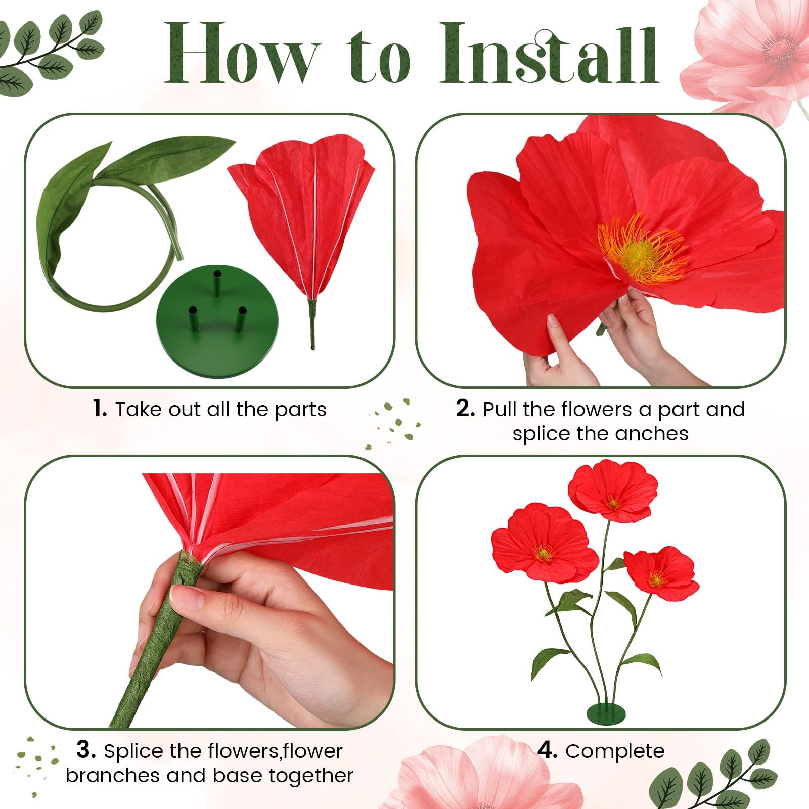 6ft Red Giant Flowers for Decoration with Stand, Large Artificial Poppy, Big …
