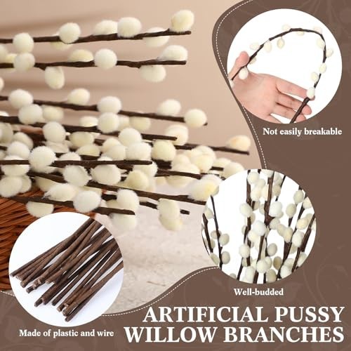 30 Stems 31.5″ Artificial Pussy Willow Branches – Faux Snow Flower Stems for Hom