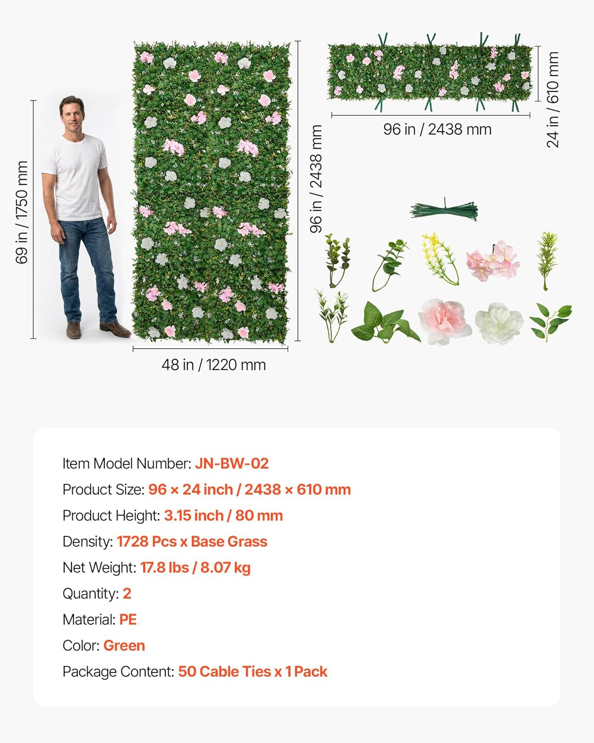 Gorgeous 3D Silk Flower Wall Backdrop Panels – 2 PCS, 2×8 Ft for Events