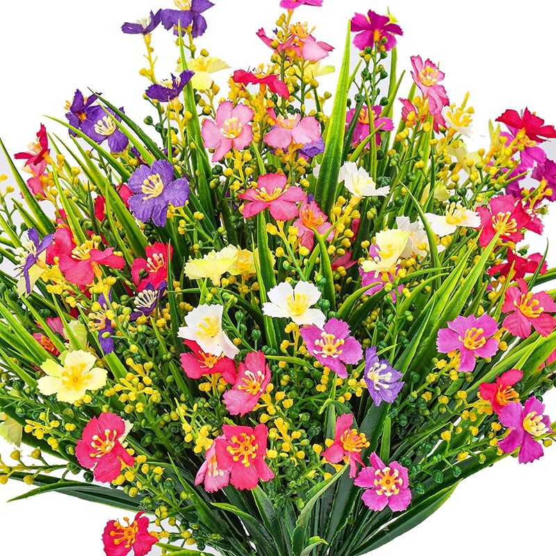 12 Bundles Artificial Fake Flowers for Outdoor Spring Summer Decoration, Faux