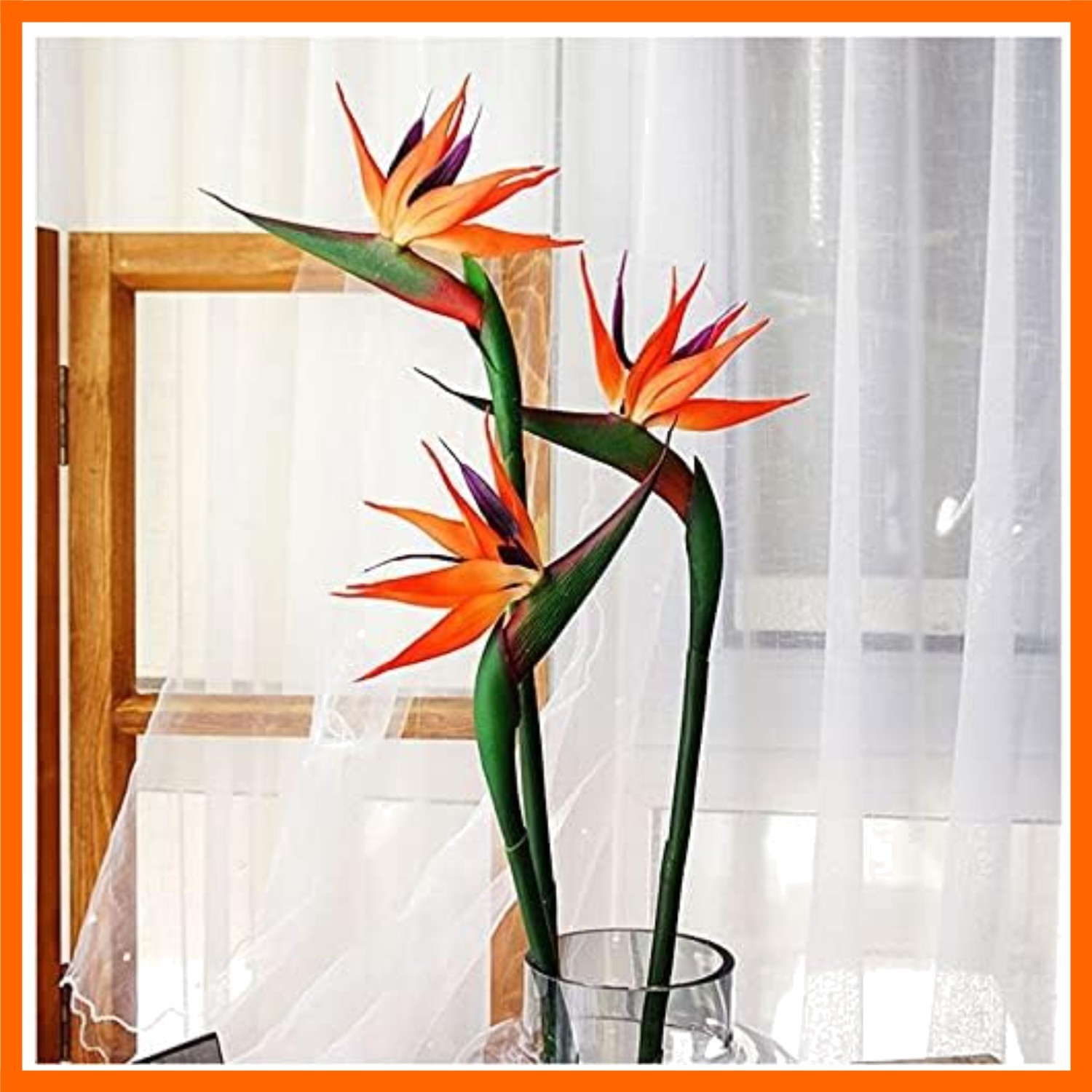 3 PCS 32 Inch Orange Red Large Bird of Paradise Permanent Artificial Flower, …