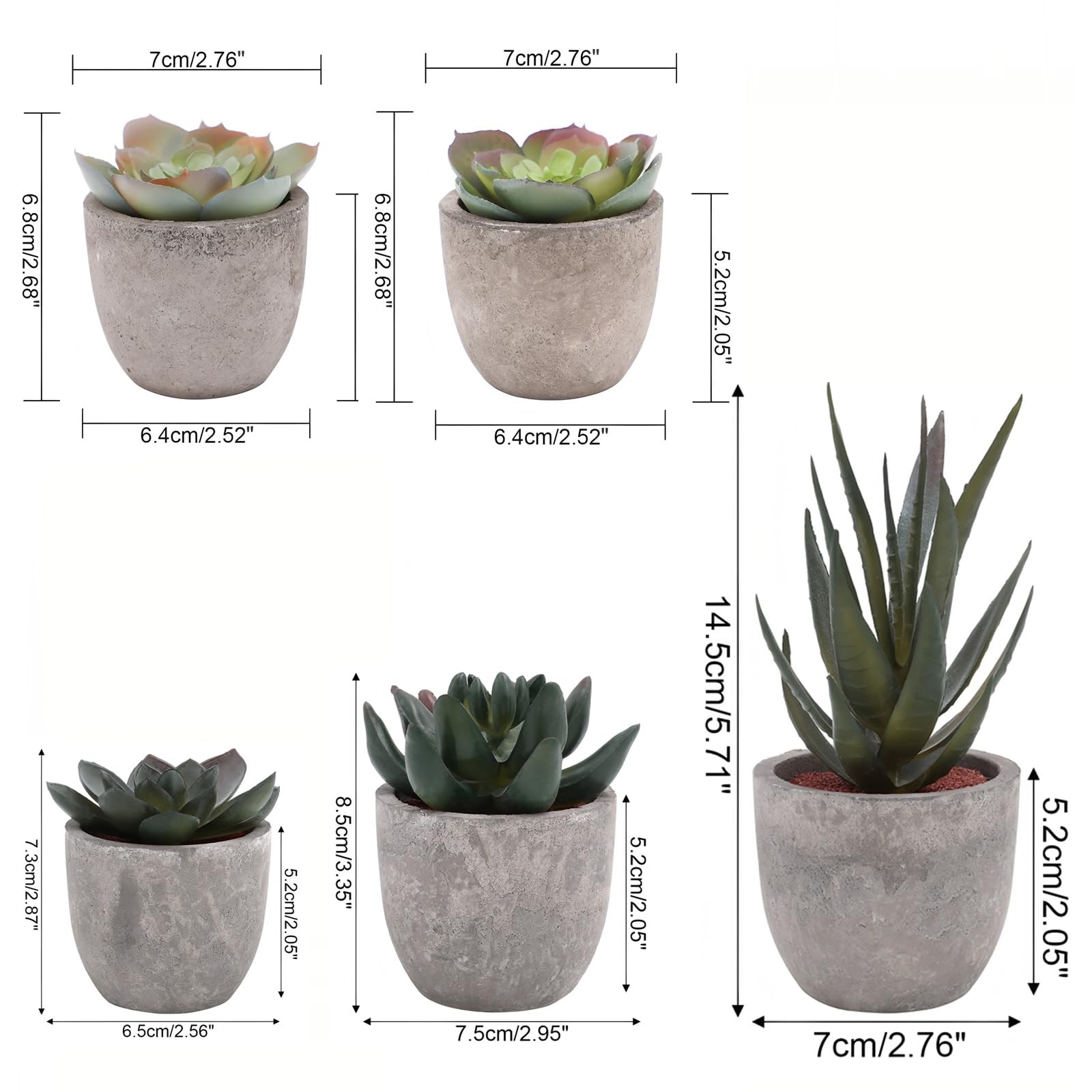 Set of 5 Artificial Succulent Plants in Pots – Lifelike Fake Succulents for D…