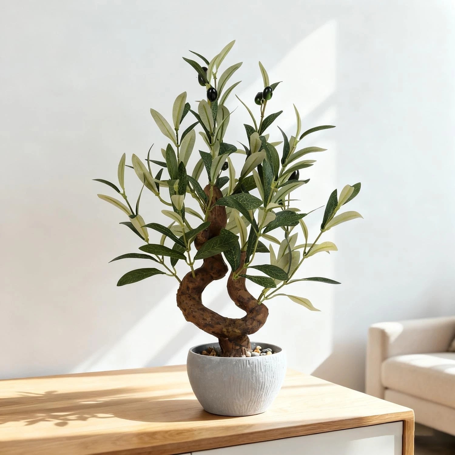Artificial Olive Tree Potted Plant with Stone Pot, 10″ Tall Japanese Bonsai T…