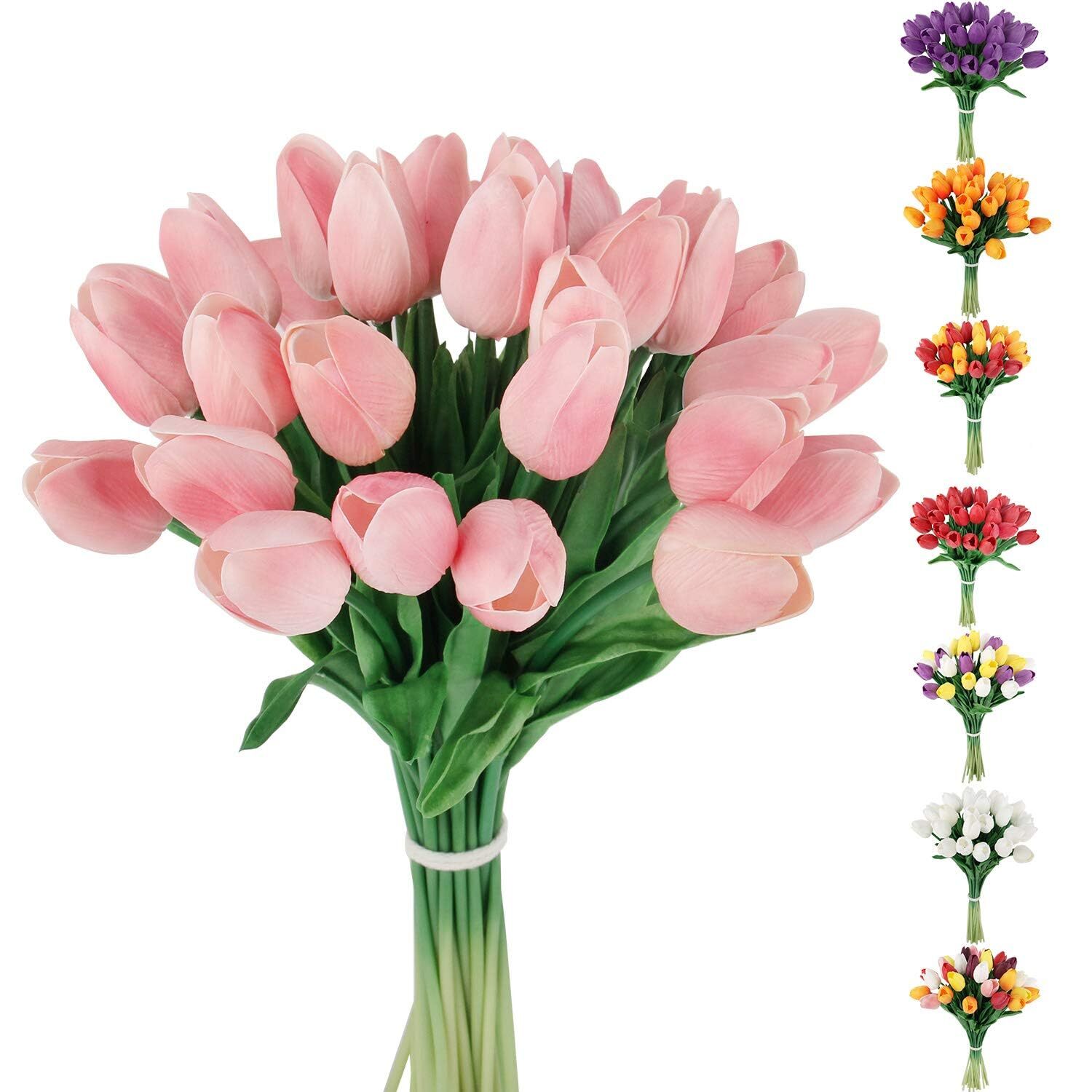 30 Pcs Artificial Tulips Flowers Fake Tulip Stems for Wedding Bouquet Party