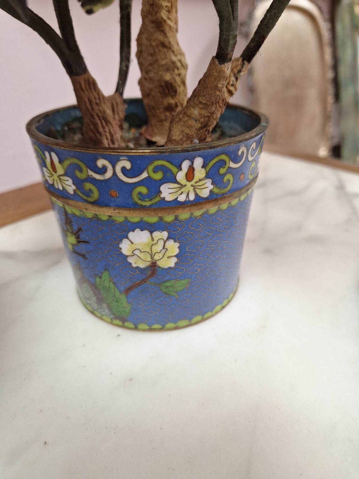 2 Hand Painted Japanese Flower Pots With Artificial Flowers With Jade 3.5″ Diam