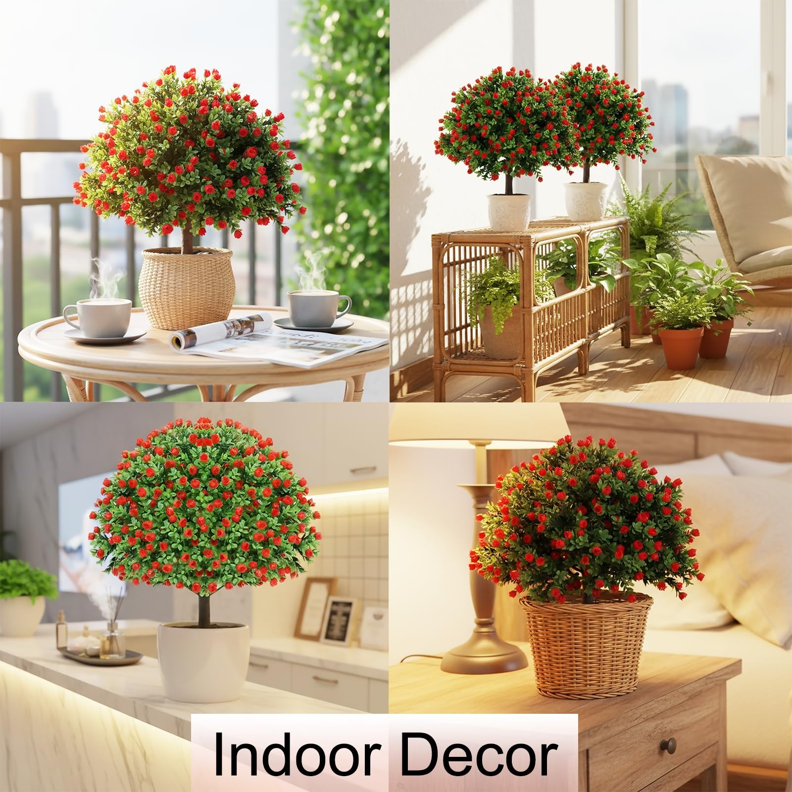 Artificial Topiary Rose Set of 2, Boxwood Ball with Ground Spike
