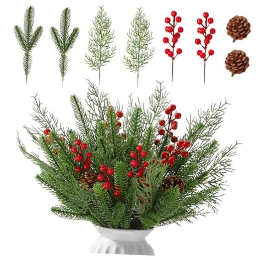 50 Pcs Artificial Pine Branches for Christmas Decorations,42 pcs Christmas
