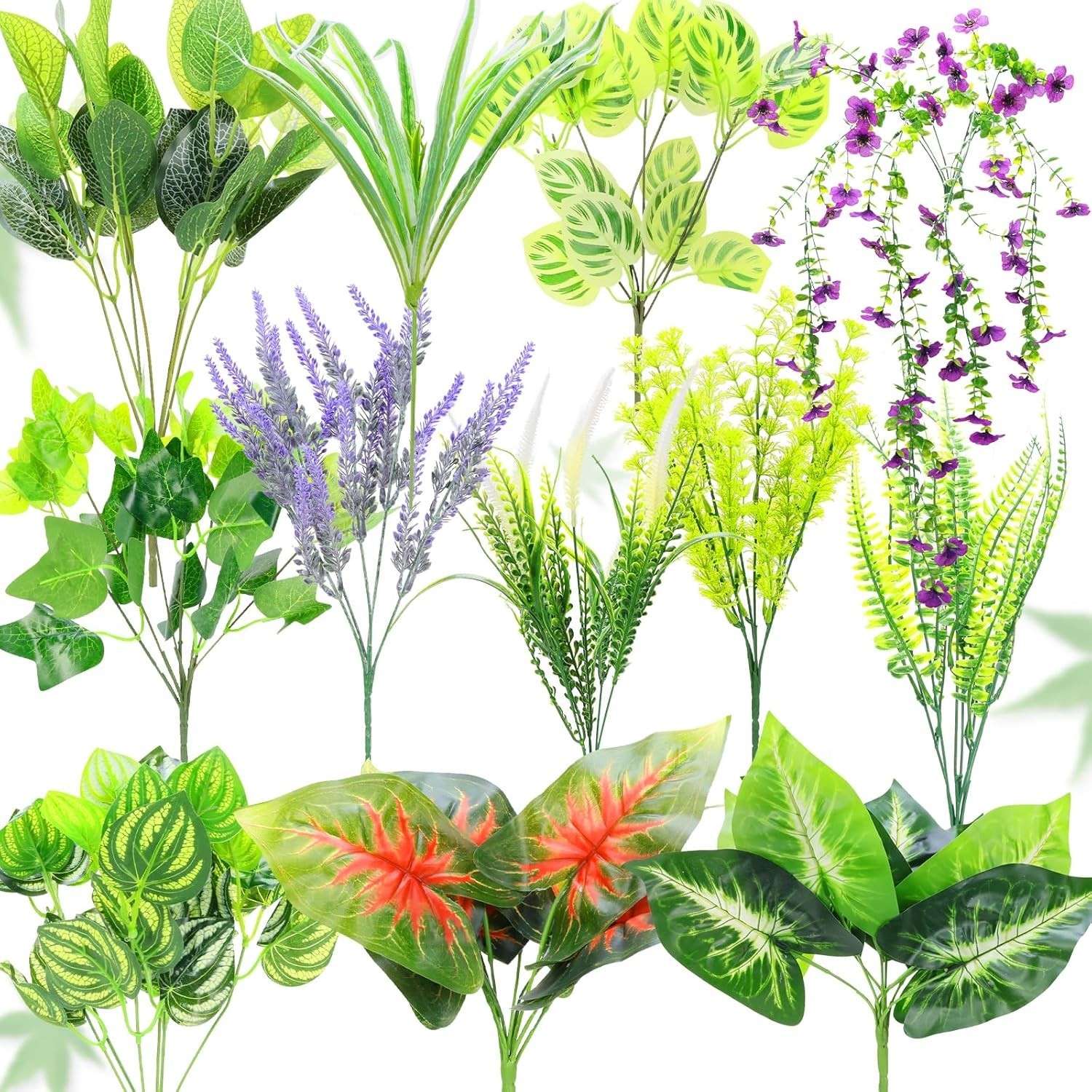 Maintenance-Free 14 Pack of Realistic Fake Plants for Pots & Window Boxes