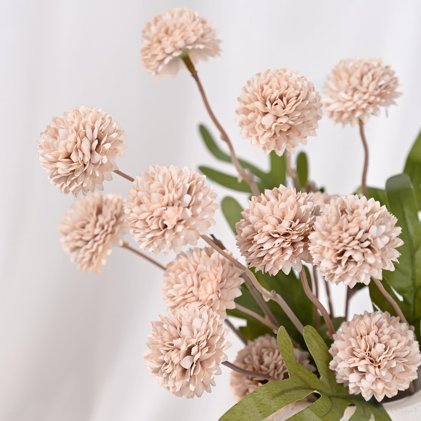 10pcs Fake Silk Pompon Mum Artificial Flowers, Bulk Faux Mini Chrysanthemums,…