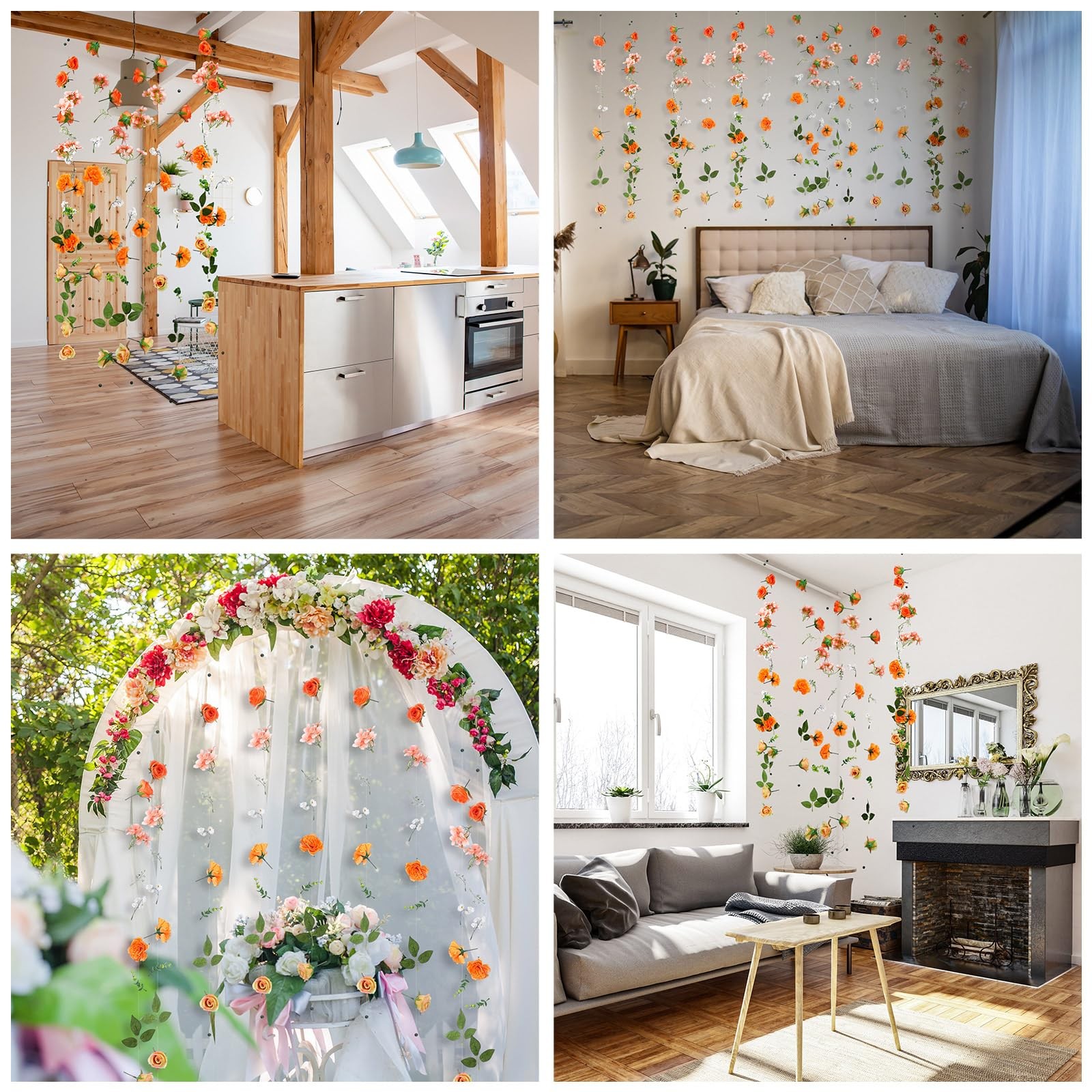 XunYee 6 Pcs 35.4 ft Flower 5.9 feet, Mainly White, Orange, Green, Yellow