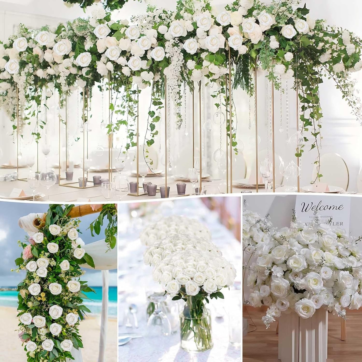 60 Pcs Velvet Silk White Roses – Perfect for Wedding Centerpieces & Home Decor