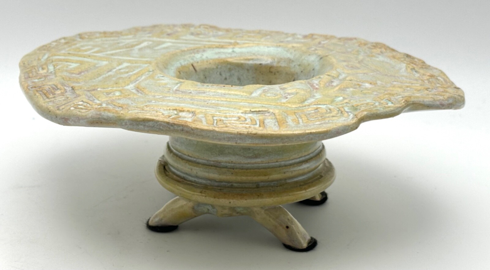 Flower Frog Studio Pottery, Footed Ikebana Neutrals Unique Decor, Signed J Hyder