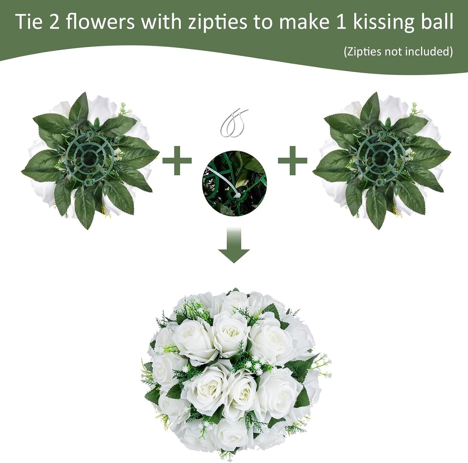 10Pcs Artificial Rose Balls for Centerpieces (White) | 15 Flower Heads, Plastic