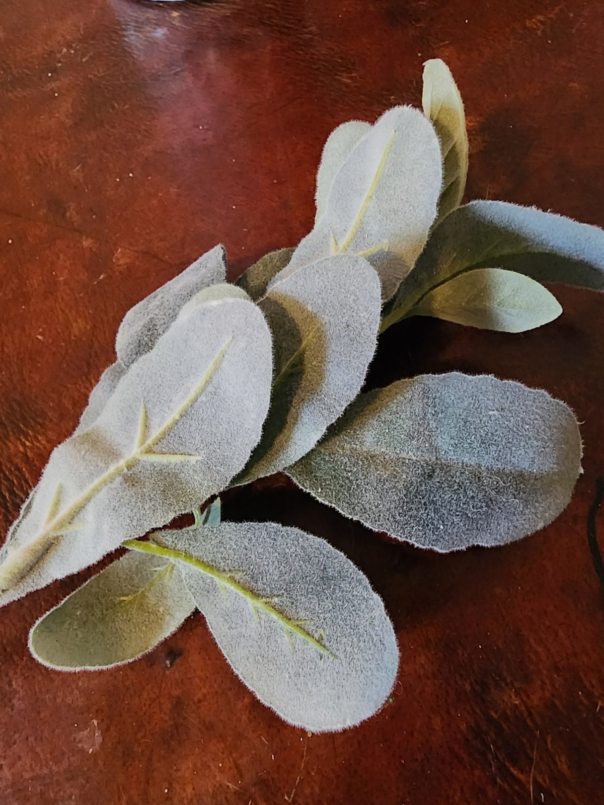13.5” Faux Lambs Ear Stem • Dusty Green Floral Pick • Artificial Greenery Stem