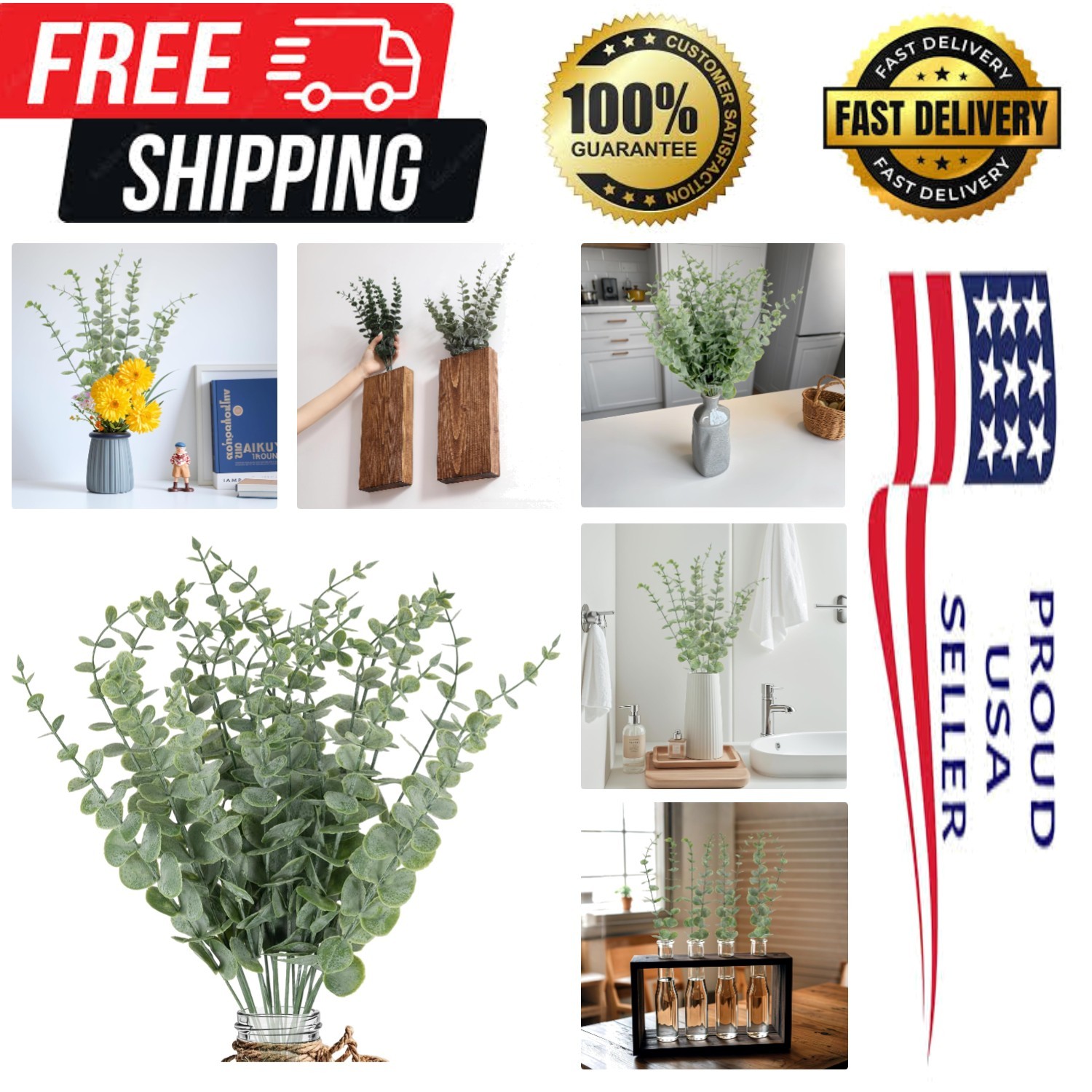 20pcs Eucalyptus Stems Artificial Eucalyptus Leaves Stems Artificial Fake Flo…