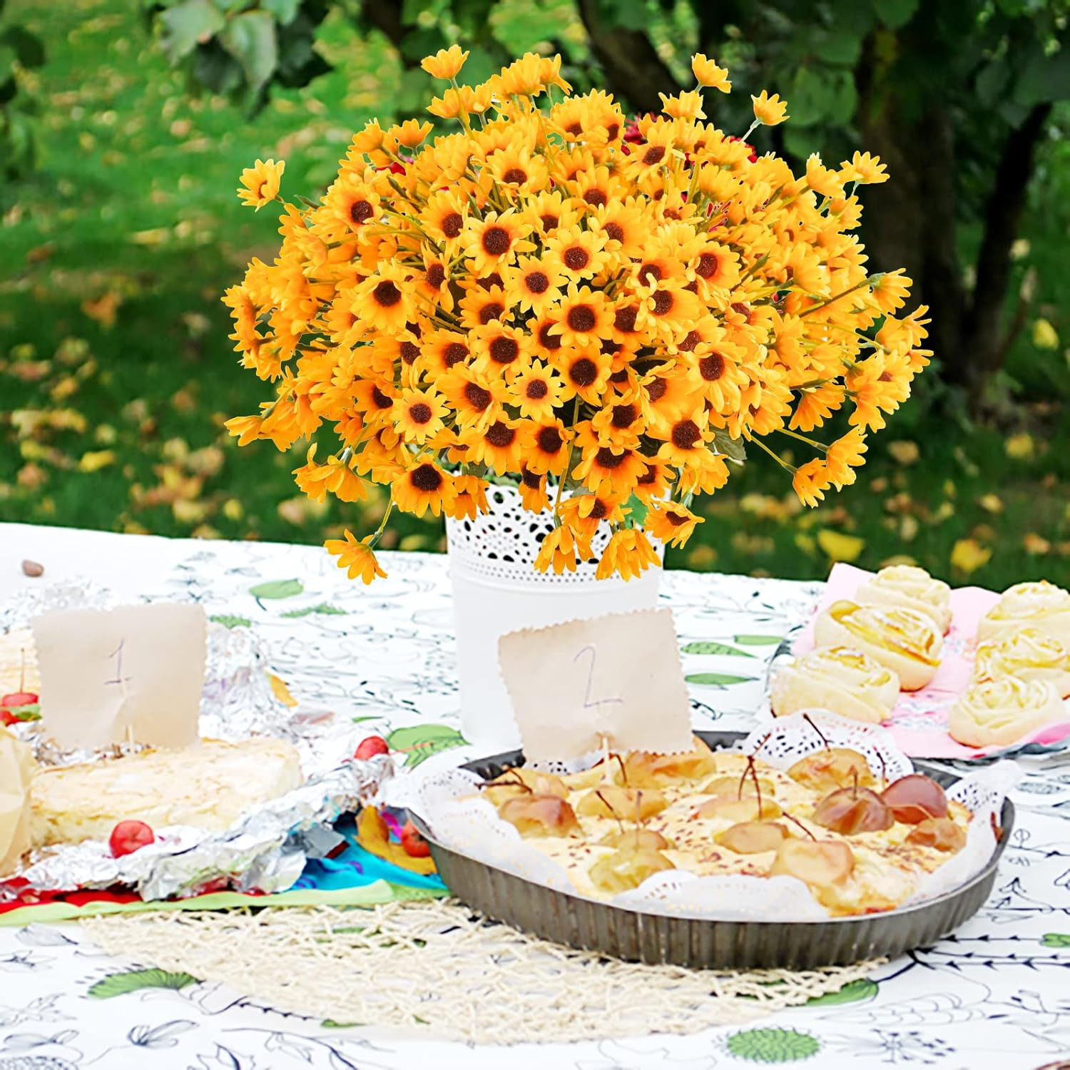 6 Bundles Artificial Sunflowers Daisy Mums UV Resistant for Home Wedding Garden