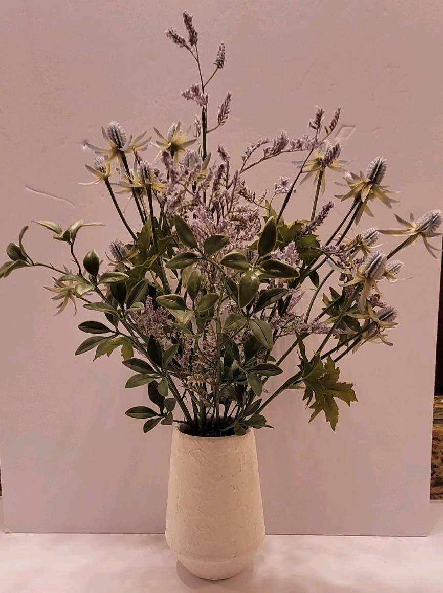 Distressed Faux Flowers w/Vase Artificial Arrangement 16″ Centerpiece Decor