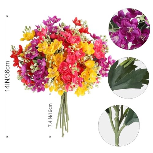 12 pcs Artificial Bouquet Fake Four Mixed(3 Purple, 3 Red, 3 Fuchsia, 3 Yellow)