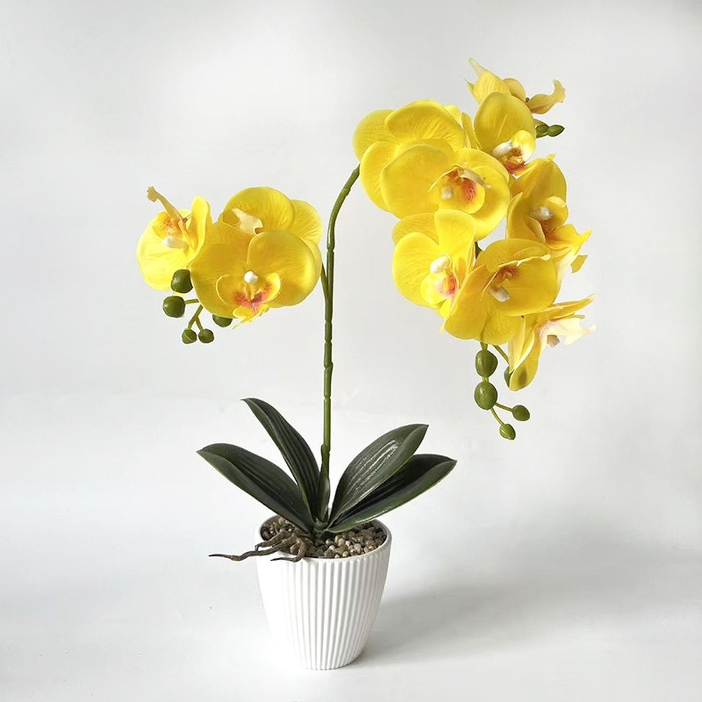 For Home Decor Fake Butterfly Orchid in Stone Pot 16.53in/42cm No Maintenance