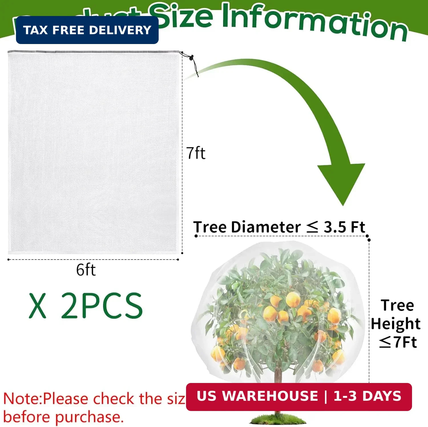2PCS Fruit Tree Netting with Drawstring, 7 x 6ft Ultra-Fine Mesh Garden Insect &