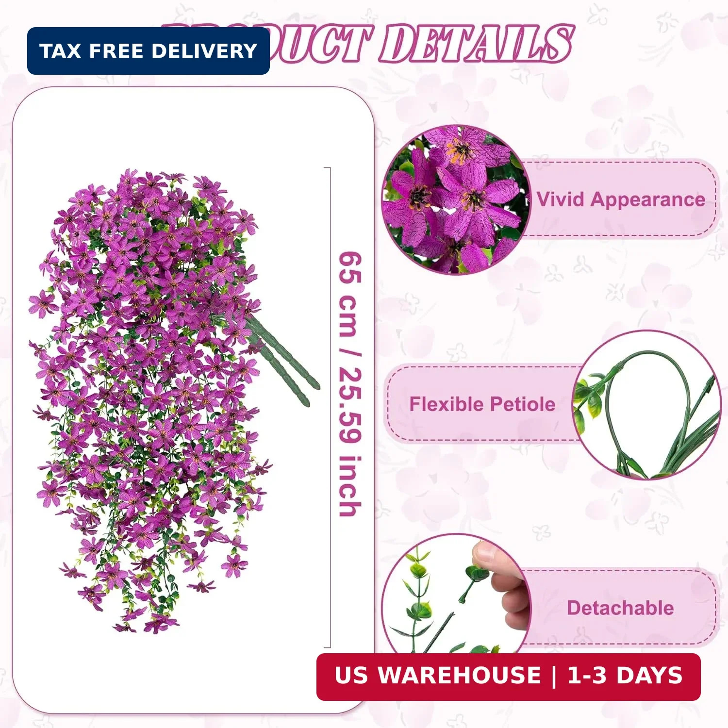 Hrobek 2 PCS Artificial Hanging Flowers Outdoor Spring Summer Decoration, Fake H