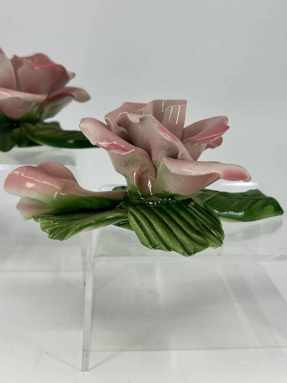 Vintage Pair of Italian Porcelain Rose Floral Flowers Napoleon Capodimonte Style