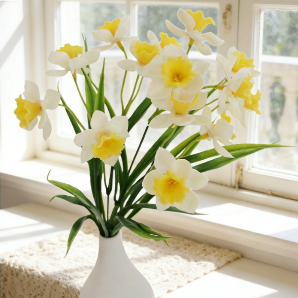 Yellow Artificial Narcissus Bouquet 5PCS 36cm for Photo Prop Home Decor