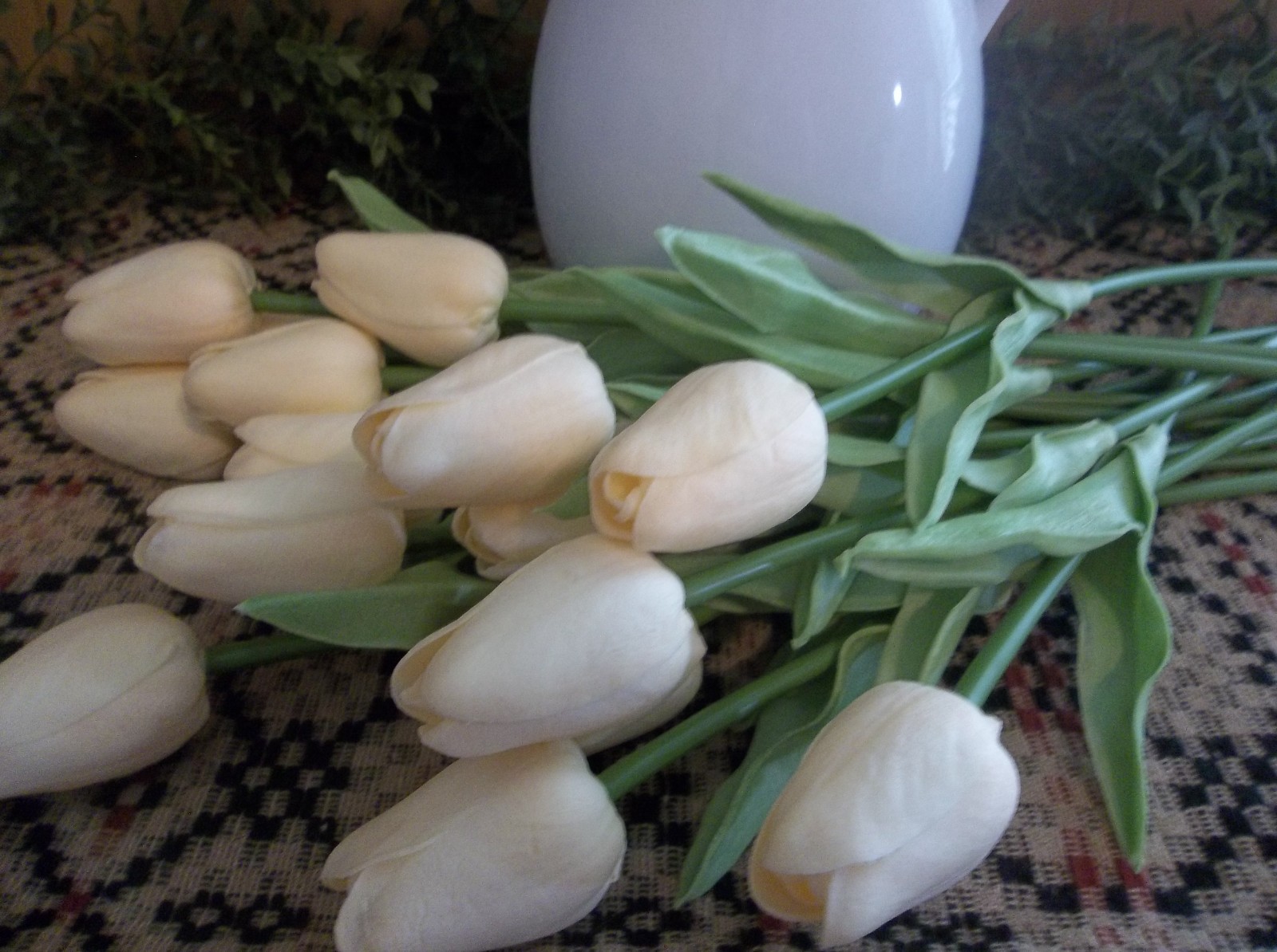 Group of Thirty Cream Colored “Real Touch” Faux Tulips