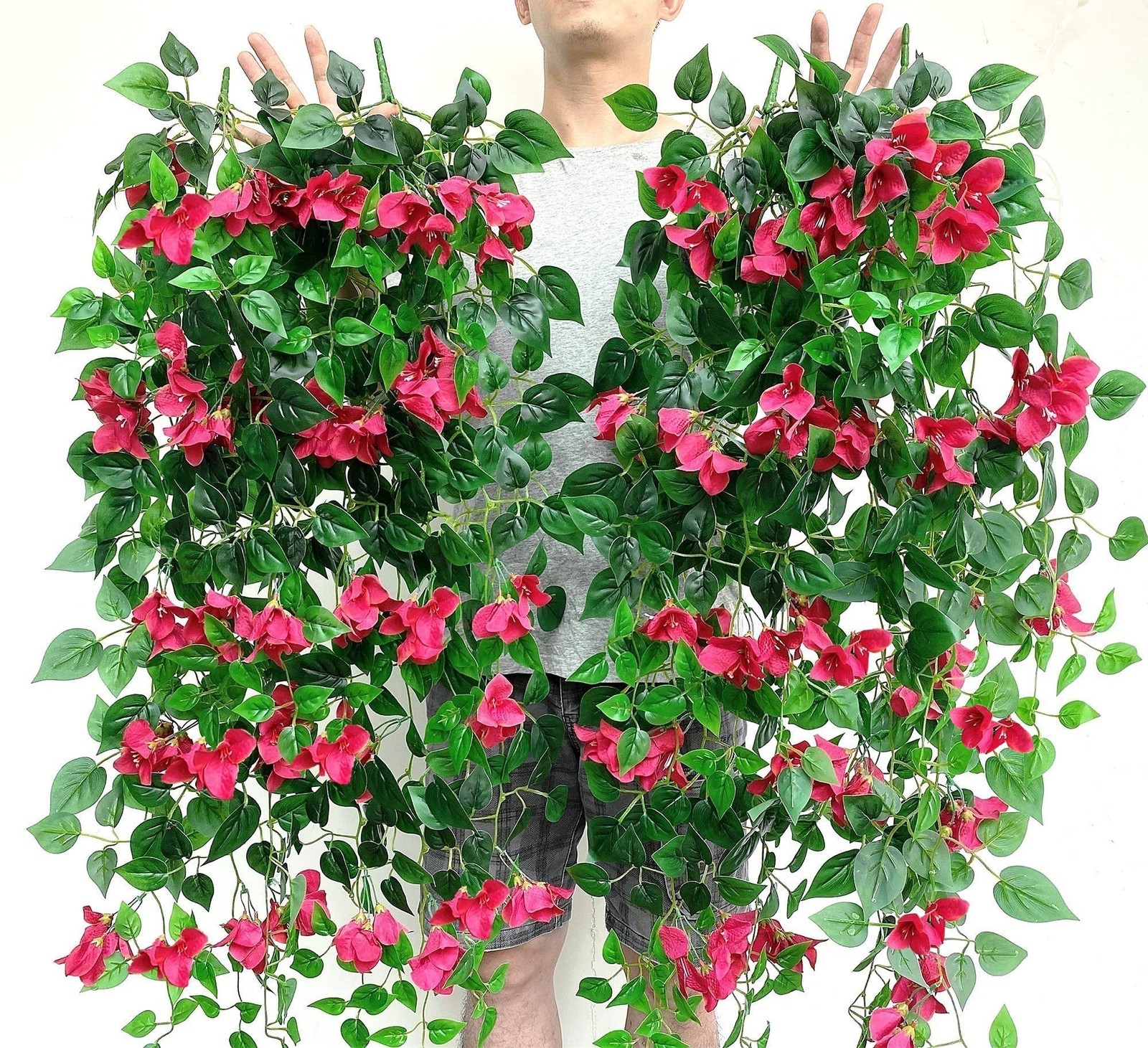Magrowie Pack of 4pcs Artificial Hanging Bougainvillea Silk Plastic Flower Vi…