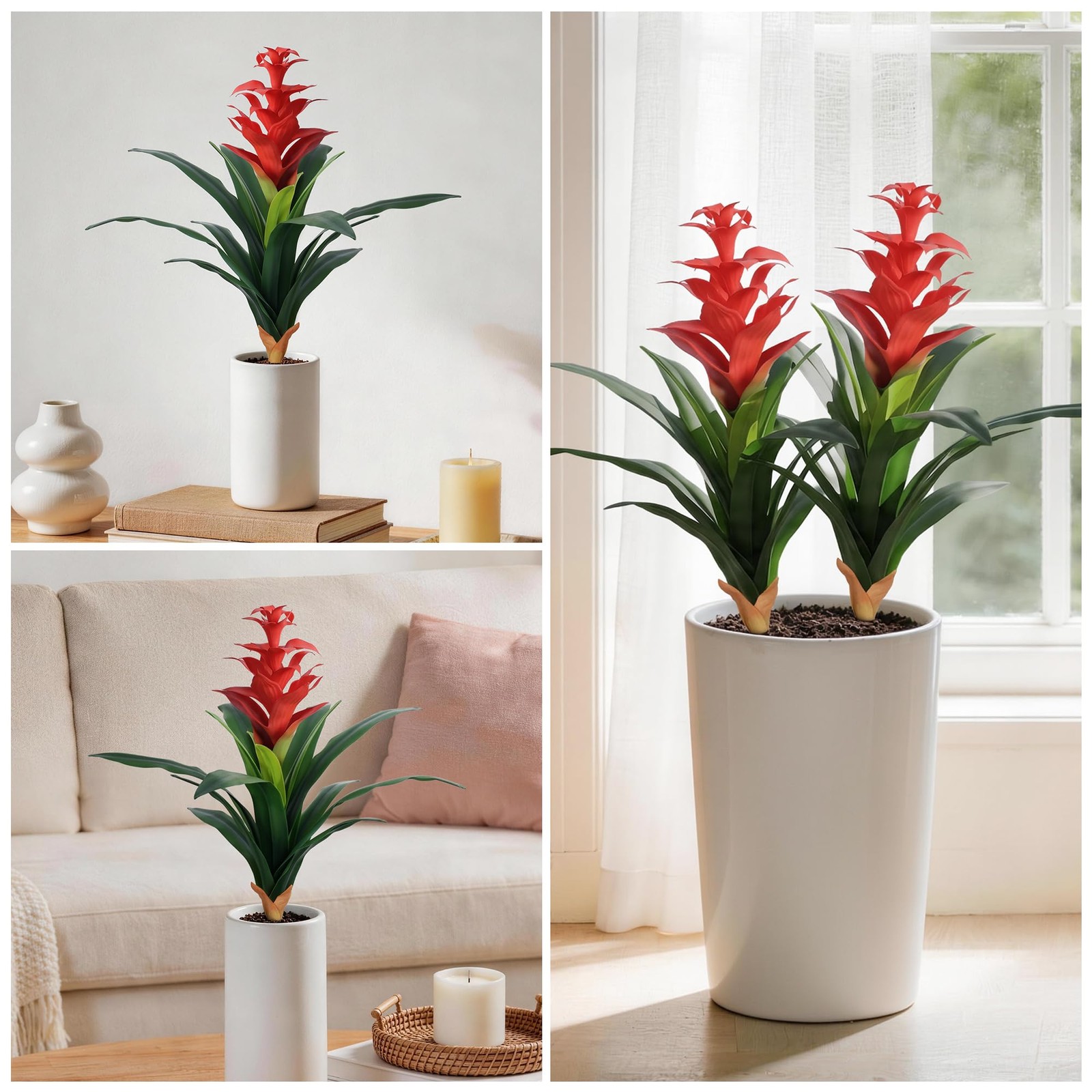 Ivydale Fake Flowers Plants for Outdoors, 2 Pcs 16.93″ Bromeliad Artificial F…