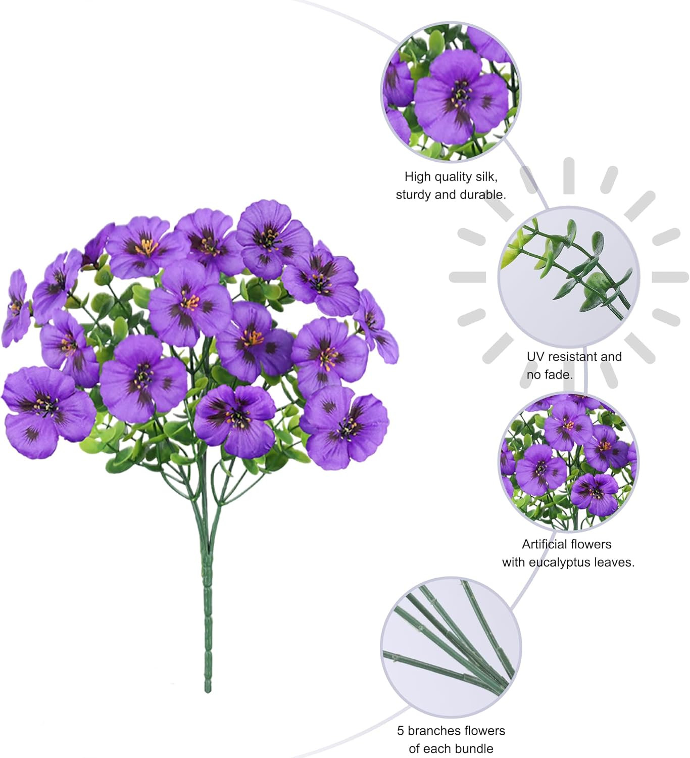 20PCS Artificial Fake Pansy Flowers for Outdoor Spring Summer Decor, Faux Silk M