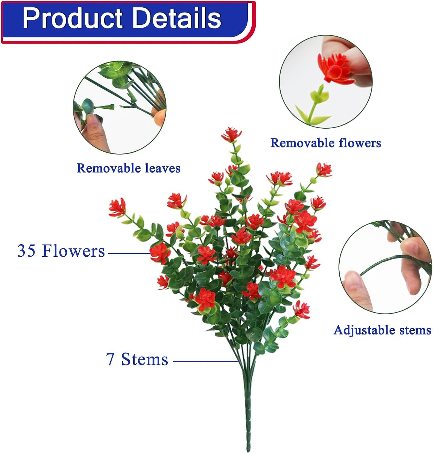 Artificial Flowers Outdoors, 12 Bundles Fake Flowers Uv-Anti for 4Th of July Dec