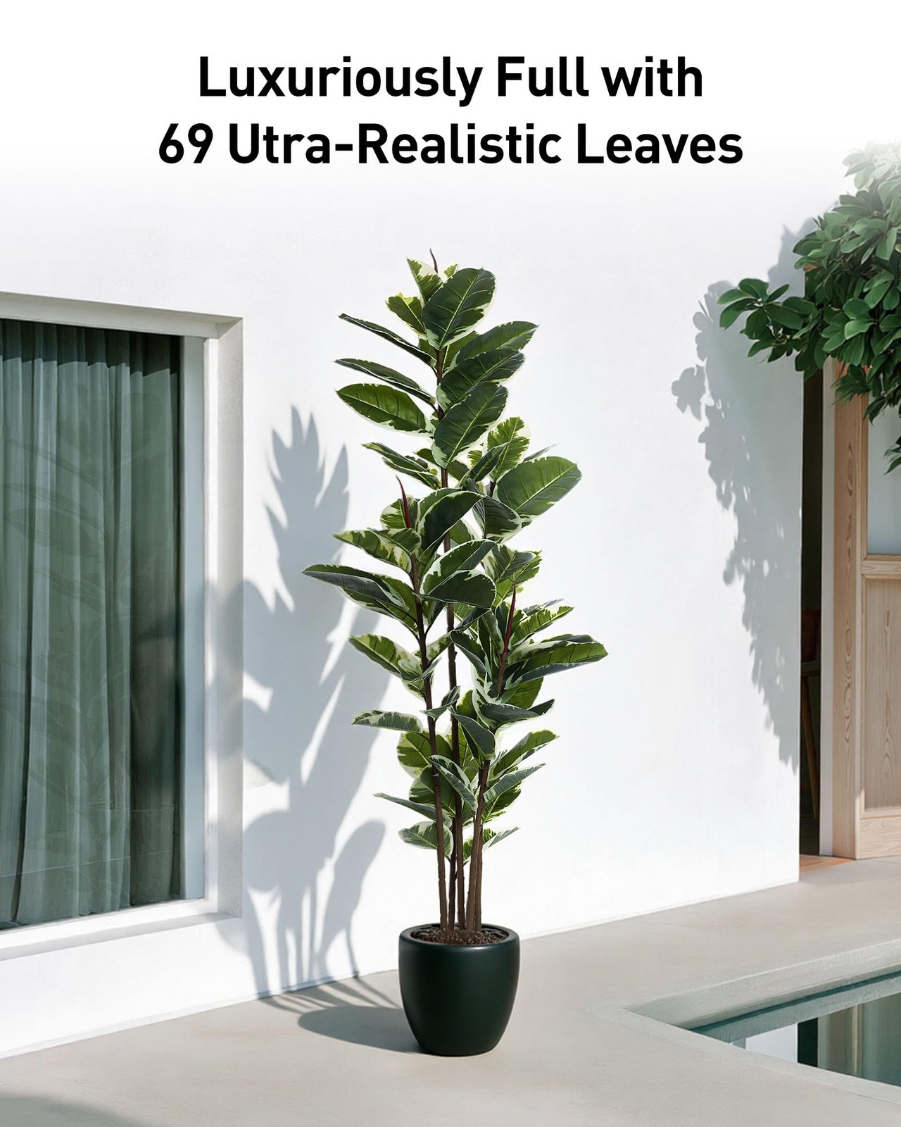 Artificial Rubber Tree Plant 6ft Tall Faux Ficus Tree Potted Fake Tropical Pl…
