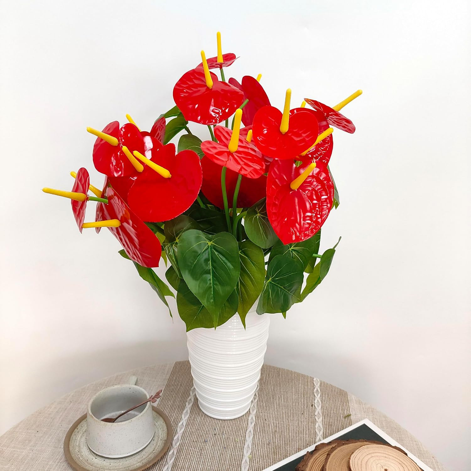 6 Pcs 16” Red Anthurium Artificial Flowers for Home & Garden Decor