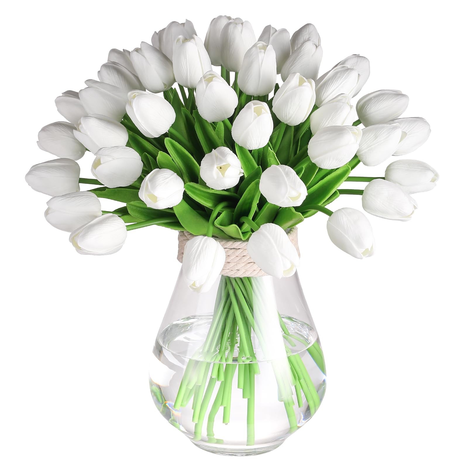 30 PCS White Artificial Tulips PU Faux Flowers Real Touch For Valentines Day