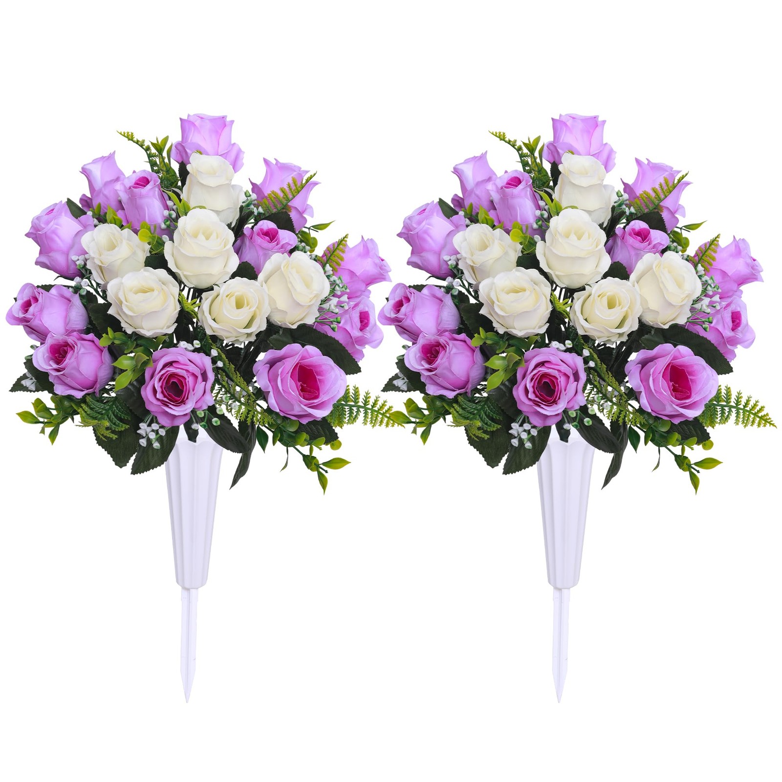 Set of 2 Artificial Cemetery Flowers with Vase,Grave Memorial Flowers,Artific…