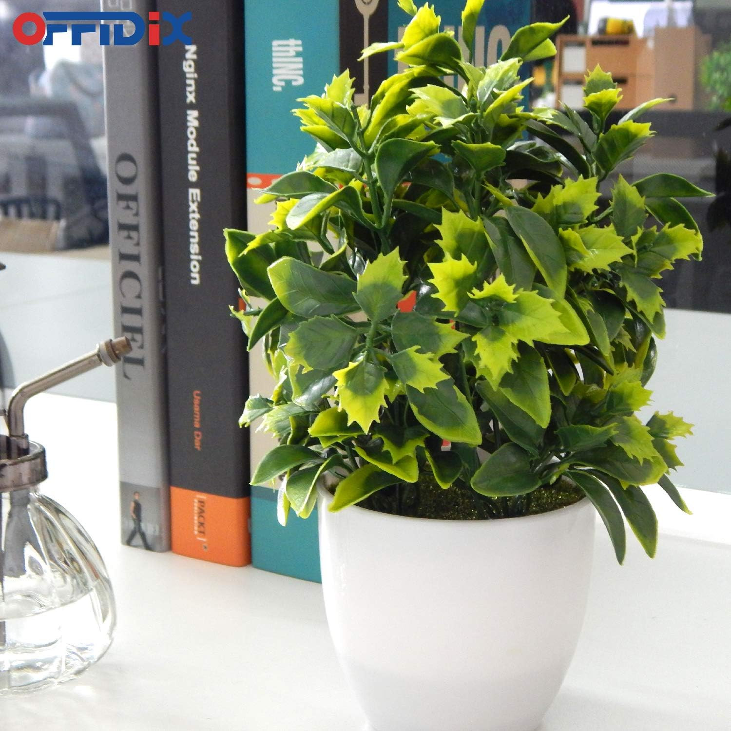 Artificial Plastic Mini Plants in White Pot,Desk Plant Artificial Flowers with V
