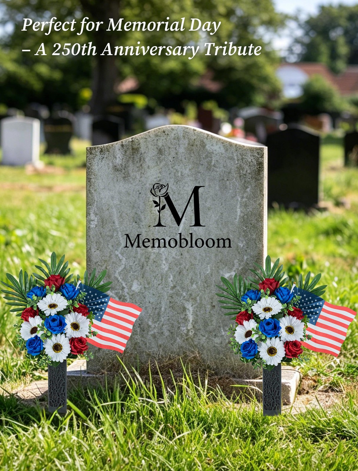 Memorial Day Flowers for Cemetery 2 Pcs Outdoor Grave 250th Anniversary USA D…