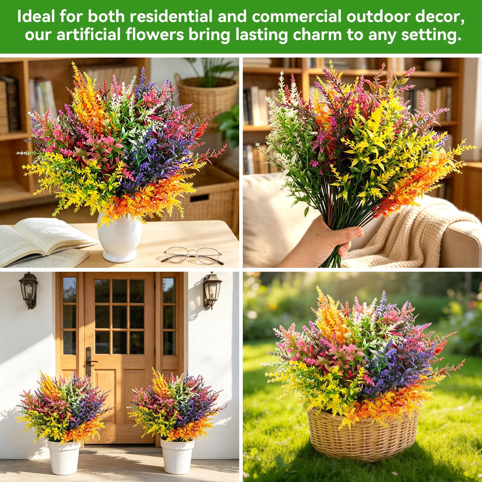14 Bundles Artificial Flowers for Outdoor, UV-Resistant Faux Wheat Ear Flower…