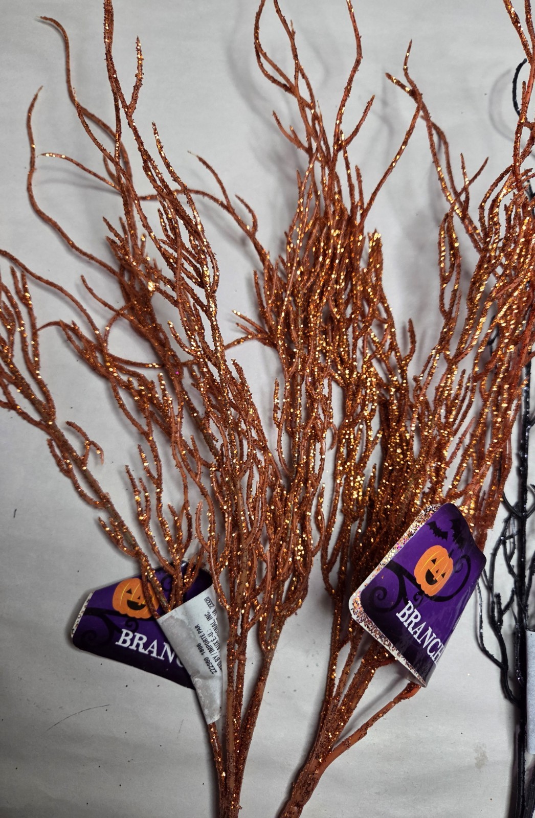 Lot of 4 Glittery Decorative Willow Branches Orange Black 16″ Halloween Fall