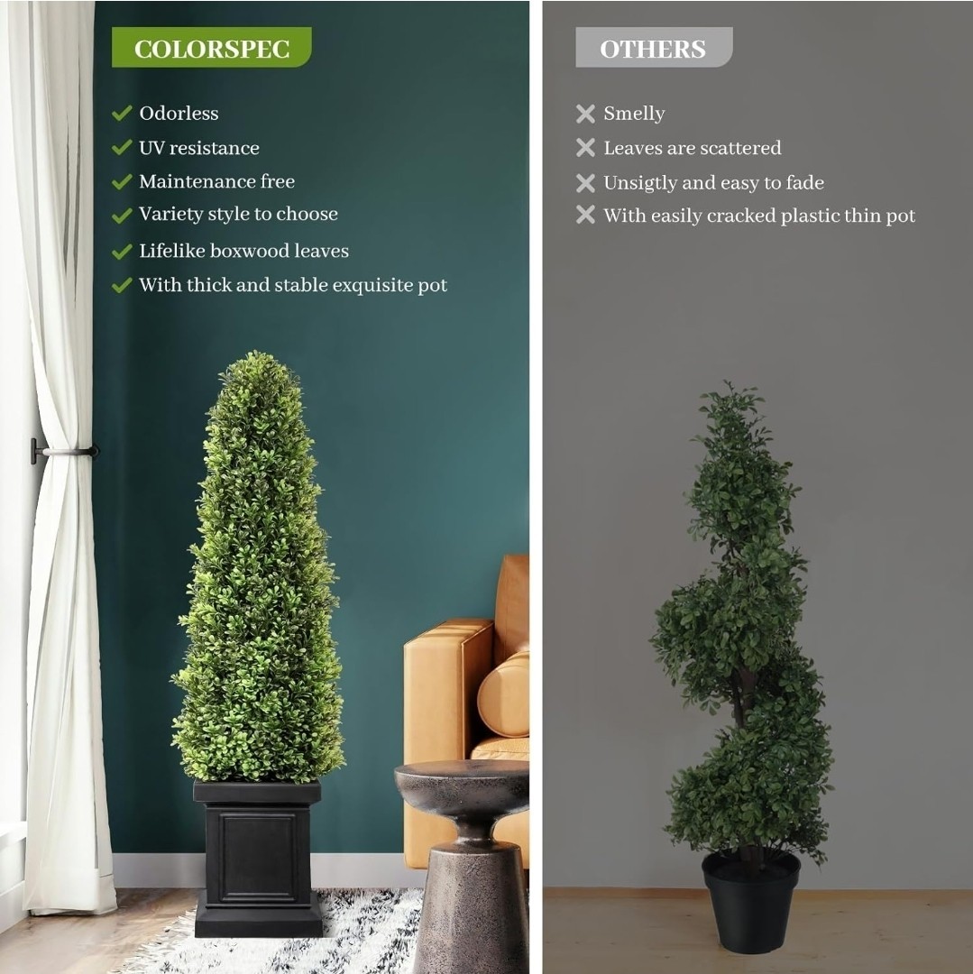 (2) COLORSPEC Artificial Boxwood Topiary Tree 3.5 ft (41 in) Black Pot