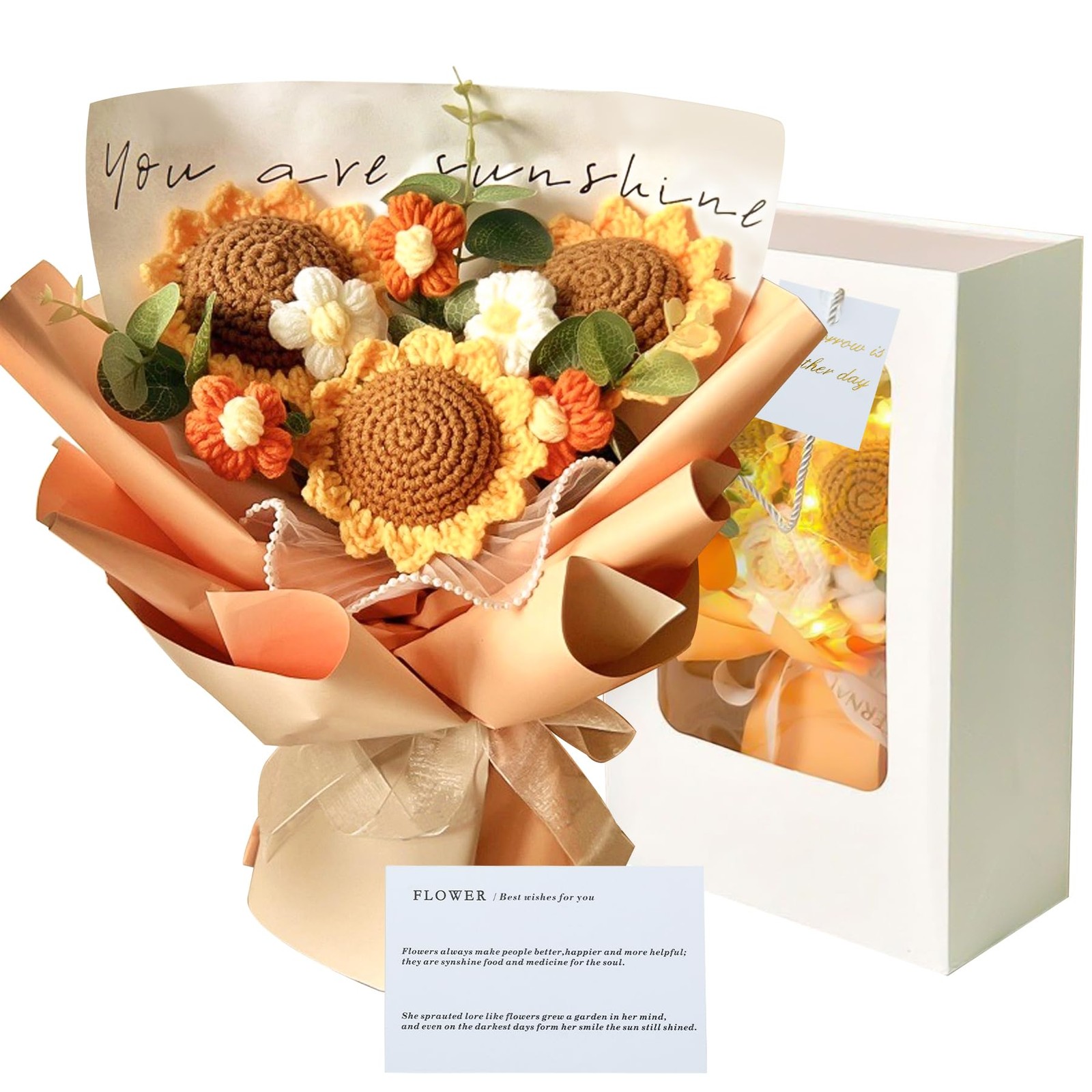 Crochet Flower Bouquet Knitted Sunflower Plush Artificial Gift Mother Day