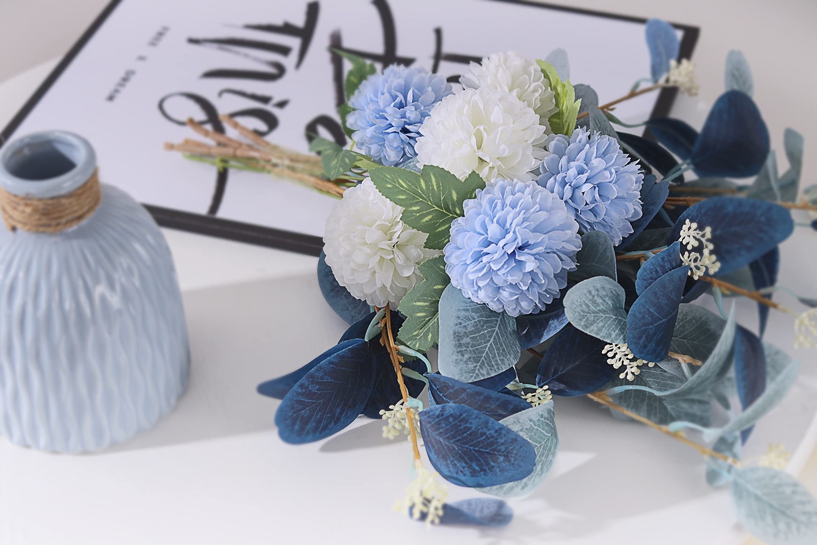 Artificial Flowers with vases, Fake Hydrangea with Eucalyptus Bouquet Combina…