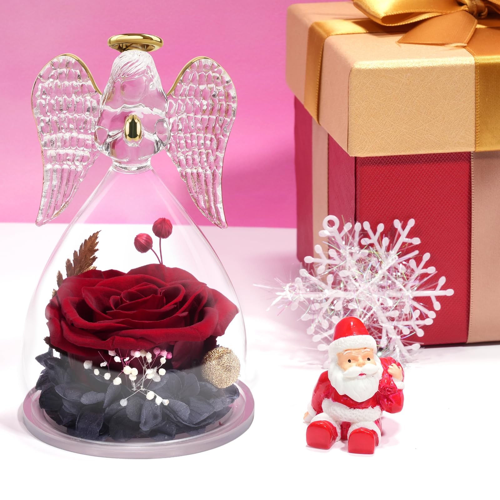 Angel Figurine with Real Preserved Rose Mom Birthday Mother’s Day Gift